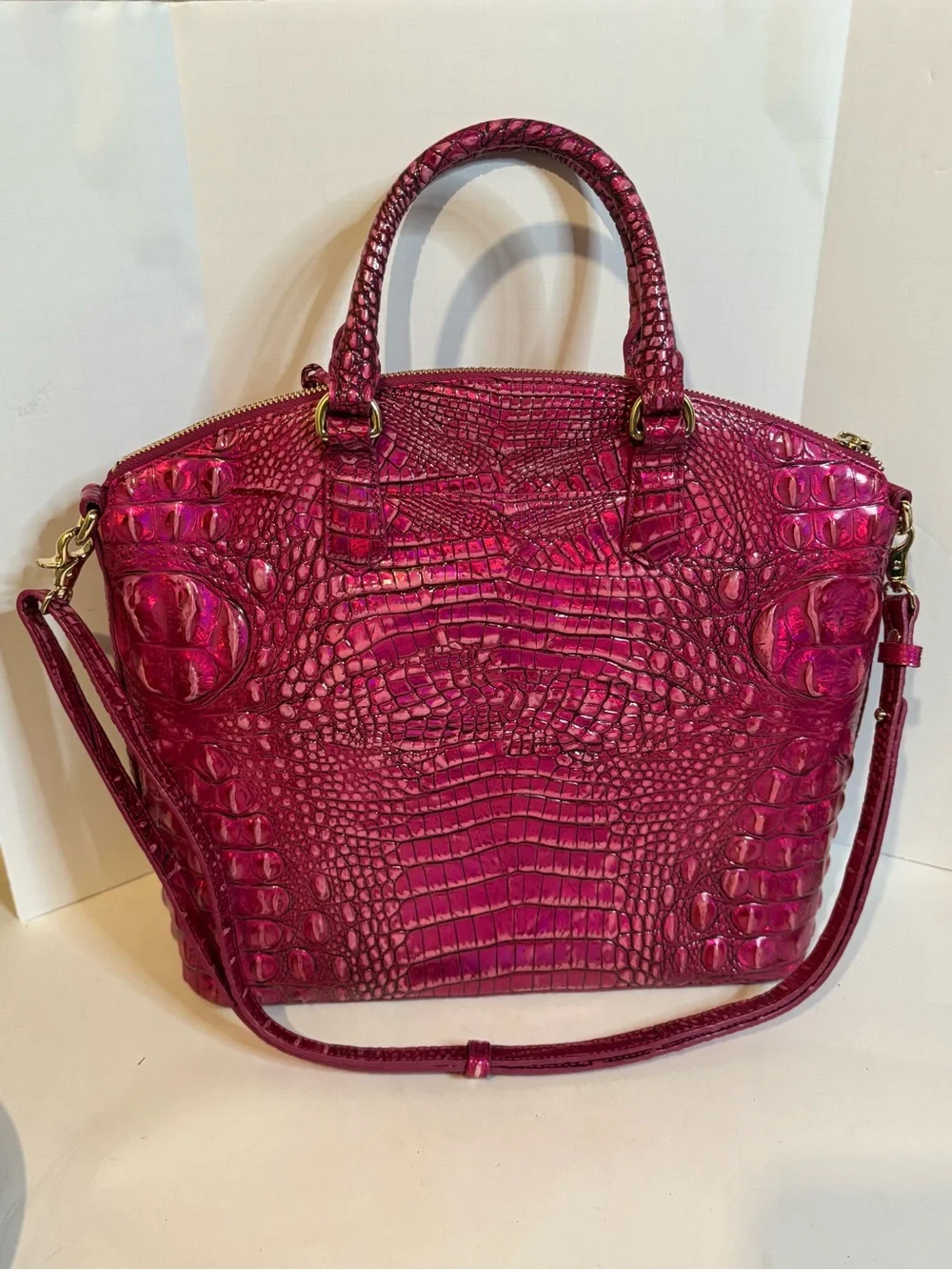 NWOT Brahmin Large Druxbury Potion Melbourne Croc-Embossed Satchel with Gold